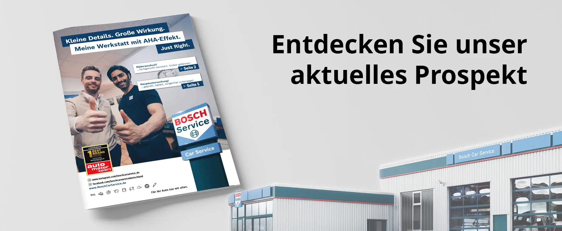 zu sehen ist der Car Service Bosch Prospekt, im Hintergrund ist die Werkstatt zu sehen 